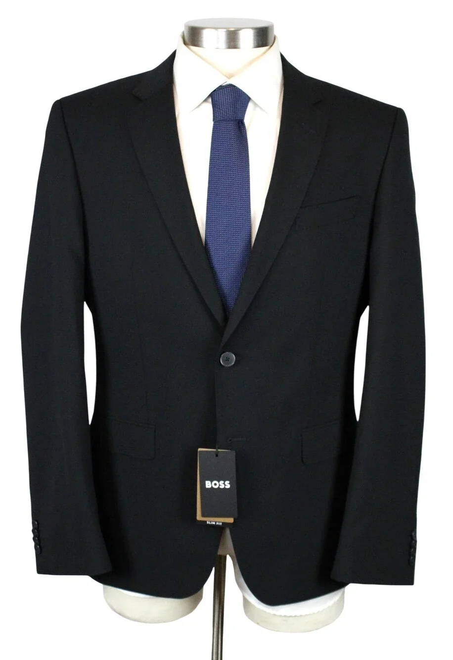 Hugo Boss Slim Fit Huge Sport Coat 40 R Mens Black Solid Wool Two Button Blazer
